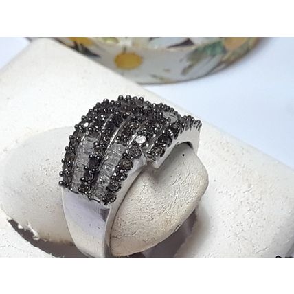Chocolate Brown &White .95ctw Diamond Cross Over 5 Row Sterling Silver ring19985