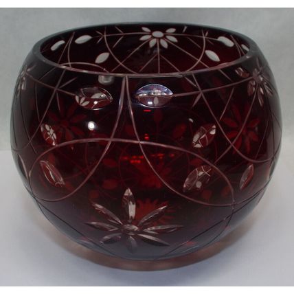 2 Mint Vintage Hand Made Ruby Red Bohemian Cut Crystal Art Glass Bowl Vase Set