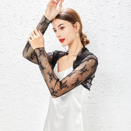 Women Lace Cardigan Shrug Crop Top Wedding Party Sheer Long Sleeve Slim Bolero