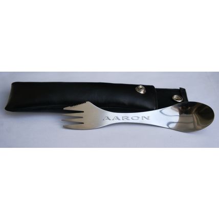PERSONALISED STAINLESS STEEL SPORK WITH ANY NAME OR WORD & CARRY POUCH