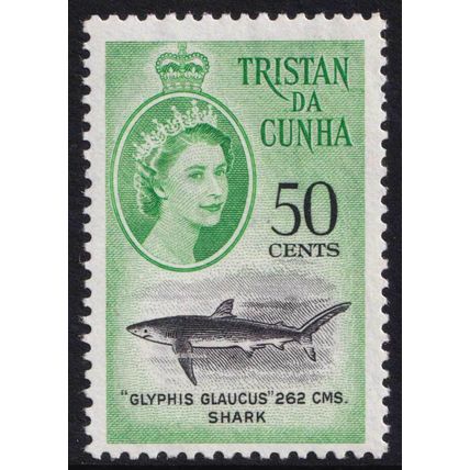 Tristan da Cunha QEII 1961 50c Black Light Emerald Blue Shark SG53 Mint MNH