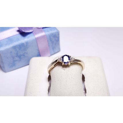 Estate .40ctw Natural Oval Tanzanite & Rd Diamond 10Kt Y/Gold offset Ring #20916
