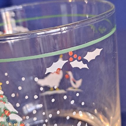 Lot 2 International COUNTRY CHRISTMAS OLD FASHIONED 8 oz Glass Farm 3 1/2"