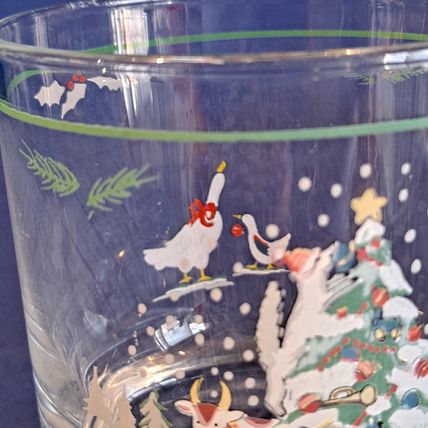 Lot 2 International COUNTRY CHRISTMAS OLD FASHIONED 8 oz Glass Farm 3 1/2"