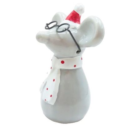 Festive Mouse Ornament Wearing Glasses 15 CM Ceramic Christmas Decoration Jesus