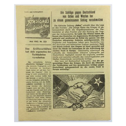 Original WW2 Soviet/Russian Air Drop Propaganda Leaflet. - Code 2496. - 1943.
