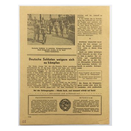 Original WW2 Soviet/Russian Air Drop Propaganda Leaflet. - Code 1745. - 1942.