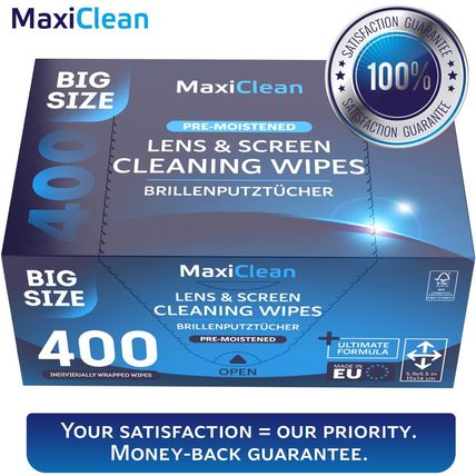 Glasses Wipes Lens Cleaner - Lens Wipes for Eyeglasses - 400 Pre-Moistened Indiv