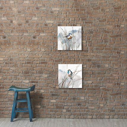 Abstract Picture Bird Wall Art: Animal Birds on Reed Watercolor Artwork Prints o