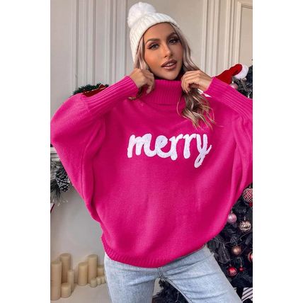 Rose Merry Letter Embroidered High Neck Sweater