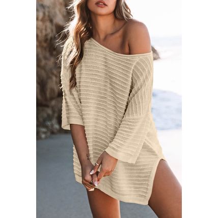 Apricot Textured Knit Drop Shoulder Tee