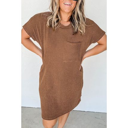 Striped Ribbed Knit T-shirt Shift Dress