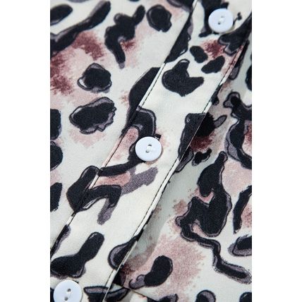 Black Leopard Print Buttoned Front 3/4 Sleeve Tiered Ruffled Hem Dress