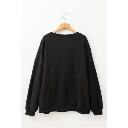 Black Loose Patchwork Crewneck Plus Size Sweatshirt