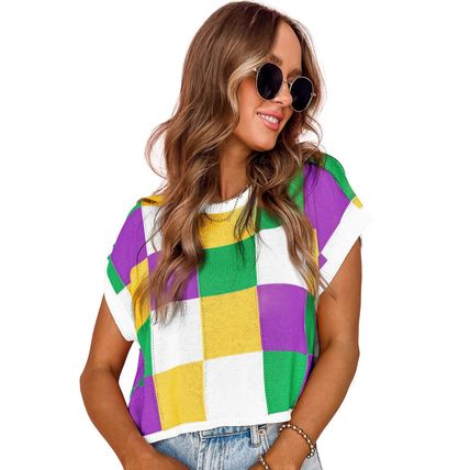 Tillandsia Purple Color Block Cap Sleeve Sweater
