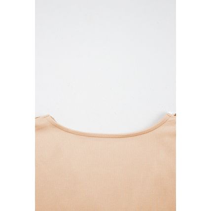 Pale Chestnut Crochet Floral V Neck Textured Short Sleeve Blouse