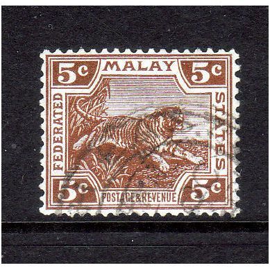 MALAYSIA 1932 SG62 5c BROWN FINE USED#2