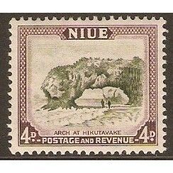 Niue KGVI 1950 4d Olive Green & Brown Mounted Mint MM SG 117 stamp hikutavake