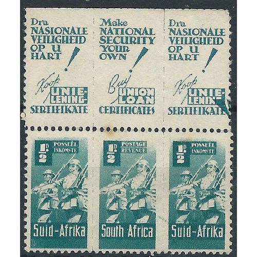 South Africa 1942 SG97 1/2d Blue-Green Unit with Advert Pane Mounted Mint . ..