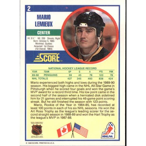 1990-91 Score Mario Lemieux #2
