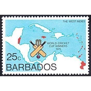 Barbados 1976 World Cricket Cup 25c Unmounted Mint MNH SG 559 Sc 438 stamp Map