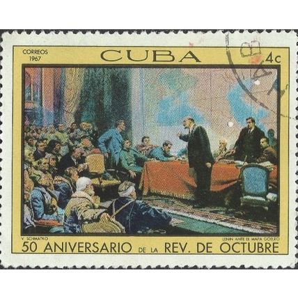 CUBA, FINE ART, Lenin explains the map, Schmacko, yellow 1967, 4c