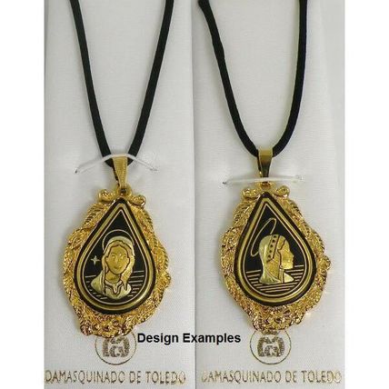Damascene Gold Virgin Mary Design Pendant Necklace by Midas of Toledo Spain