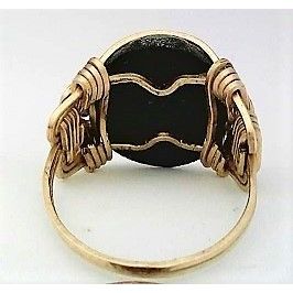Black Onyx Opal Gold Wire Wrap Gemstone Ring sz 6