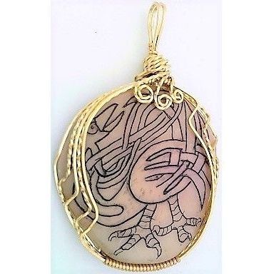 Celtic Knotwork Scrimshaw Brass Wire Wrap Pendant 3