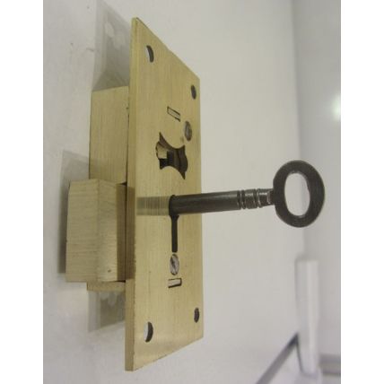 Antique Cabinet Cupboard Lock Solid Brass Has 1 working key 2 Levers 1920s era