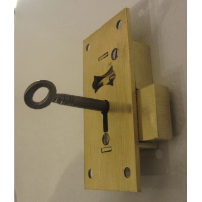 Antique Cabinet Cupboard Lock Solid Brass Has 1 working key 2 Levers 1920s era