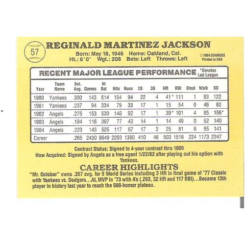 1985 Donruss baseball Reggie Jackson card #57 - NM- HOF-Angels
