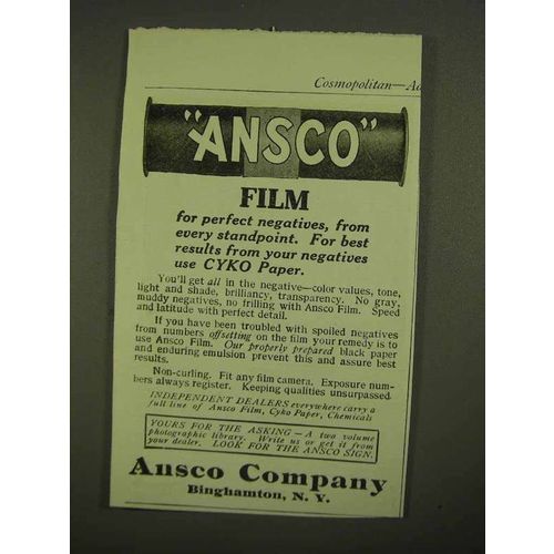 1909 Ansco Film Ad - For Perfect Negatives