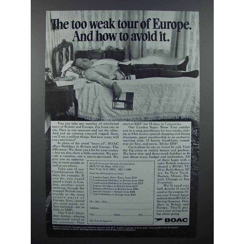 1969 BOAC Airways Ad - The Too Weak Tour of Europe