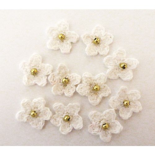 Flower appliques #F005 embellishments 10 pieces cotton crochet 25 mm diameter