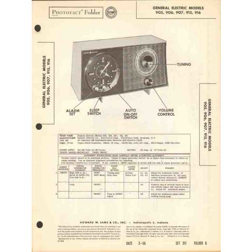 GENERAL ELECTRIC model 90x 91x AM radio clock Sams Photofact manual