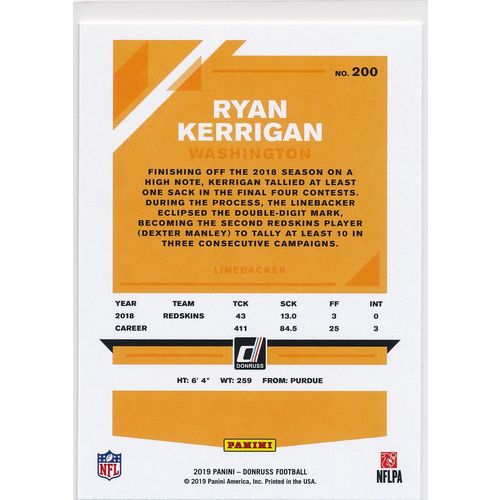 2019 Donruss Football Base 200 Ryan Kerrigan Washington Redskins