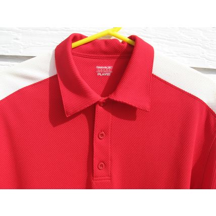 Mens Reebok Polo Shirt L Large Play Dry 47 Chest Red White EUC