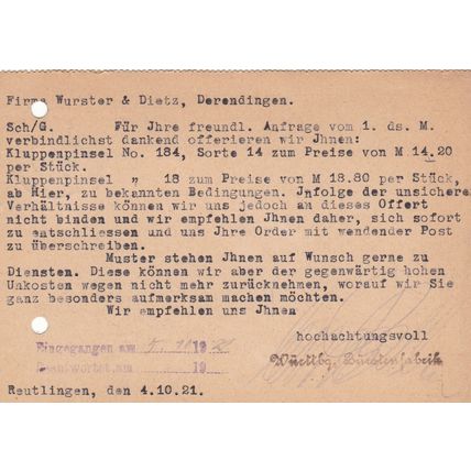Germany 1921 Reutlingen to Tubingen Postcard Reutlingen cancel typed VGC