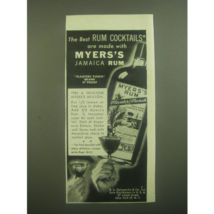 1944 Myers's Jamaica Rum Ad - The best Rum Cocktails are made with Myers's