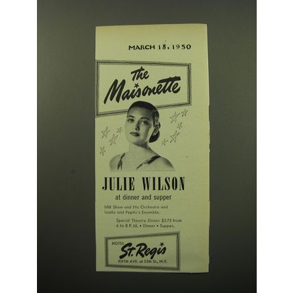 1950 Hotel St. Regis Ad - The Maisonette Julie Wilson
