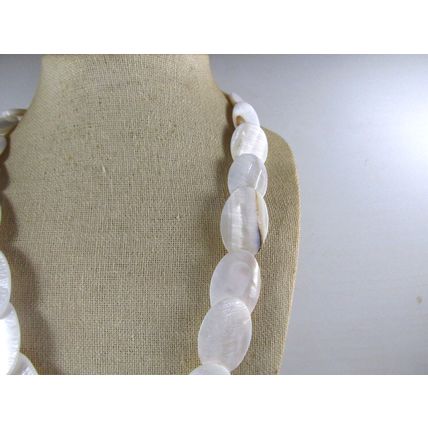 Genuine White Natural Mother of Pearl Oval Strand Necklace Set