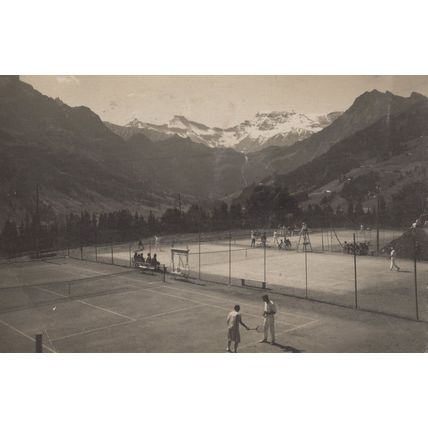Adelboden Tennis Courts Match Antique Switzerland Postcard