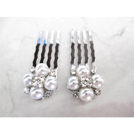 Set of two small pearl and silver hair comb barrette clip bridal clip with