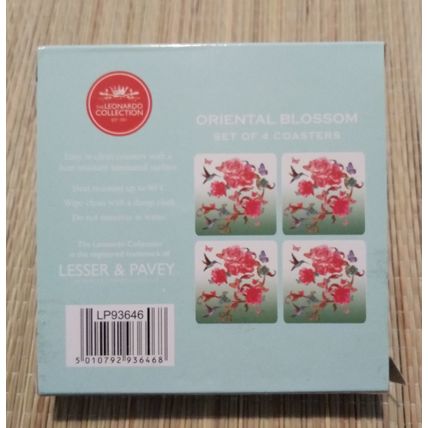Floral Coasters Laminated Cork Set of 4 Oriental Blossom