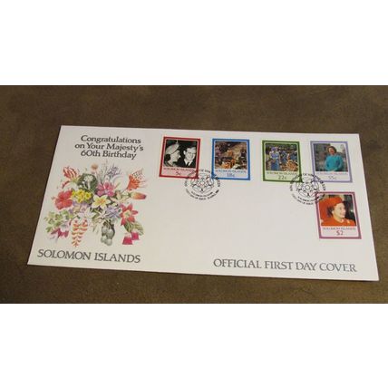 1986 Soloman Islands FDC Cover - Queen Elizabeth 60th Birthday -Royal Interest