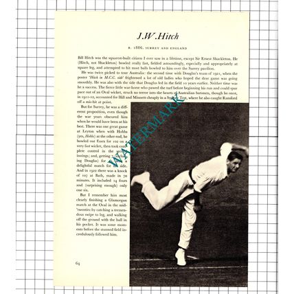 Bill Hitch JW Hitch Cricketer / W Bardsley Cricket - 1952 Book Print