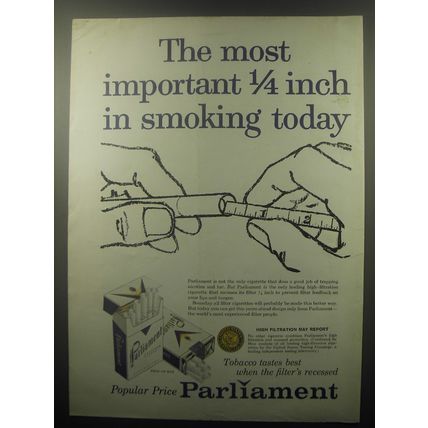 1959 Parliament Cigarettes Ad - The most important 1/4 inch in smoking today