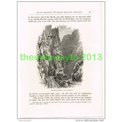 THE ROYAL GORGE OF ARKANSAS, USA, BOOK ILLUSTRATION (PRINT) 1891