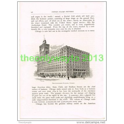 AUDITORIUM BUILDING CHICAGO, USA, BOOK ILLUSTRATION (PRINT) 1891